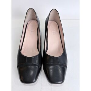 Taryn Rose Black Leather Square Toe Block Heel Pumps Women's 7.5M Work Heels
